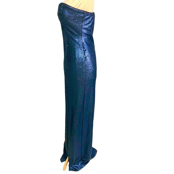 Elegant Navy Blue Strapless Maxi Dress - Picture 7 of 14
